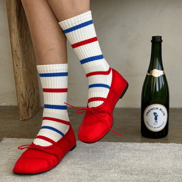 Le Bon Shoppe Striped Boyfriend Socks - Red & Blue