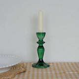 Boho Glass Candle Holder - Dark Green