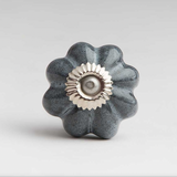 Speckled Ceramic Flower Knob Grey/Black