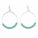 Silver Round Hoops With Glass Beads